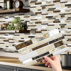 Classico 12 pezzi di piastrelle imitazione ceramica marrone scuro Stick impermeabile a prova di olio in PVC marmo adesivo facile decorativo - Product Image 5