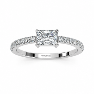 Elegante anillo solitario de diamante de corte radiante cultivado en laboratorio, certificado por IGI, con banda pavé para boda, en oro de 10K, 14K, 18K, plata 925, 935. - Product Image 2