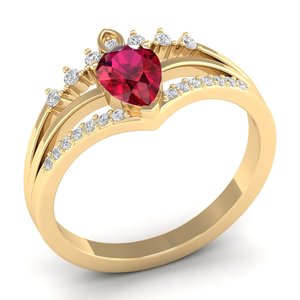 แหวนหมั้นเพชรรูปทรงลูกแพร์ REYES ประดับทับทิม 0.75 กะรัต ทองคำแท้ 14K 18K พร้อมใบรับรอง GRA ประดับด้วยมอสซาไนต์ สำหรับผู้หญิง - Product Image 2