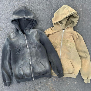 Custom Vintage Acid Washed <b>Grey</b> 100% Cotton French Terry Regular Fit Heavyweight Embroidered Autumn <b>Sweatshirt</b> - Product Image 2