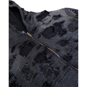 Sweat à capuche zippé oversize pour homme, 100% coton, effet délavé, tricot gaufré, streetwear personnalisé - Product Image 6