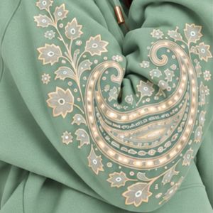 Mint Green Womens Paisley Print Crop Hoodie Wide Leg Pants Two Piece Tracksuit Casual Streetwear Loose Fit <b>Jogger</b> <b>Matching</b> <b>set</b> - Product Image 6