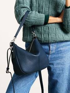 กระเป๋าหนังสีน้ำเงินกรมท่าทรงโฮโบสำหรับผู้หญิง  พร้อมฮาร์ดแวร์สีเงิน  กระเป๋าสะพายไหล่ กระเป๋าถือแบบสะพายข้าง  กระเป๋าโท้ทมินิมอลสำหรับทำงาน  กระเป๋าซิปแบบสะพายไหล่  กระเป๋าหนังนิ่ม - Product Image 2