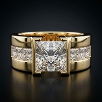 Bague de fiançailles solitaire 2 carats taille princesse avec bande large en forme de cigare, sertie de diamants taille princesse cultivés en laboratoire, en or jaune 10K