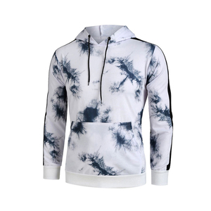 <b>Men</b> <b>Tie</b>-Dye Hooded Sweatshirt Regular Fit Casual Knitted Pullover With Pocket White And <b>Black</b> Pattern - Product Image 1