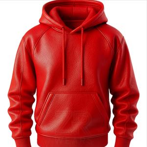 100% High Quality Leather <b>Pullover</b> Hoodie Solid Color Pattern Hooded Collar <b>Men</b>’s Hoodies Streetwear Winter Style For Trendy - Product Image 5