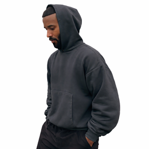 Sweat à capuche surdimensionné en molleton épais français |   Pull-over long doublé 100% coton |   Logo personnalisé OEM en gros - Product Image 3