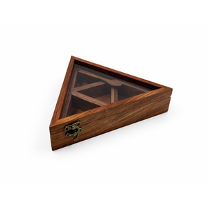 Wooden Triangular Spice Box Indian Rosewood Masala Dabba | <b>Kitchen</b> <b>Storage</b> Organizer with Lid Spoon Traditional <b>Container</b> Use - Product Image 2