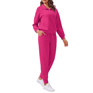 Conjunto Deportivo para Mujer, Top de Manga Larga y Pantalones con Cintura Elástica, Cómodo para Viajes y Gimnasio - Product Image 1