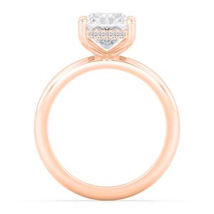 Anillo de compromiso de oro rosa de 10k con diamante cultivado en laboratorio, corte redondo, solitario, halo oculto, piedras laterales, alta joyería, elegante, femenino, atemporal. - Product Image 6