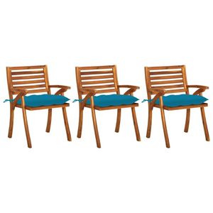 Chaises de salle à manger de patio en bois d'acacia massif avec coussins, ensemble de 3 pièces - Product Image 1