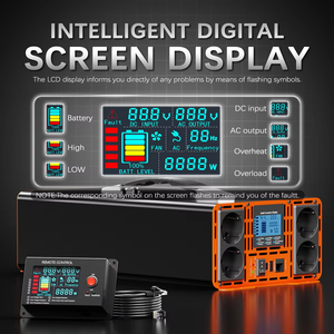 Inversor de Onda Sinusoidal Pura HOULI de 1500W 2000W 3000W 4000W 12V 220V con Pantalla LCD y Control Remoto |   Stock en España Entrega Rápida - Product Image 4