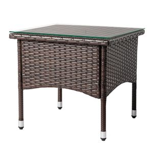 Tavolino Moderno Quadrato in Vimini con Piano in Vetro per Esterni - Product Image 2