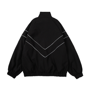 <b>Mens</b> Zipper up Soft Shell <b>Track</b> <b>Jacket</b> With Piping Blank Polyester Elastic Cuffs Unisex Windbreaker Tracksuit - Product Image 2