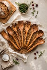 Cuillère et fourchette en bois réutilisables, couverts de table, ustensiles de cuisine, vaisselle, outils de service, écologiques, lavables au lave-vaisselle, durables - Product Image 3