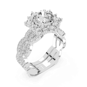 Bague Halo en Argent 925 avec Diamant Rond de Laboratoire de 1,50 CTW et Accents Pavés EF de 1,29 CTW pour des Engagements Élégants - Product Image 2