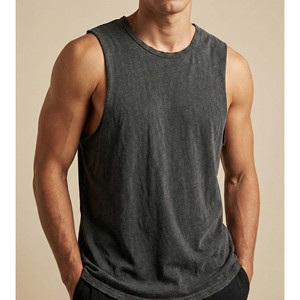 Camiseta sin mangas de gimnasio para hombre, estilo vintage, con lavado especial, bajo sin rematar, 100% algodón, de secado rápido, estilo urbano, para culturismo - Product Image 1