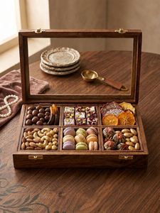 Caja de Almacenamiento de Madera con Compartimentos Divididos para Frutos Secos, Exhibición de Mesa, Madera Maciza Hecha a Mano, Cuadrada, Pulida, Artesanía - Product Image 5