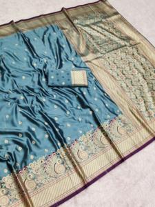 Sari Tradicional Indio de Satén con Bordado Zari para Bodas y Eventos Festivos, Atuendo Elegante para Mujer - Product Image 4