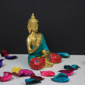 Nirmala Handicrafts - Estatua de Buda Religiosa de Latón con Acabado en Piedra, Hecha a Mano, Ovalada, Decoración para el Hogar, Modelo NHA02907, de Rajasthan - Product Image 4