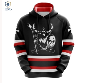 Sudadera con Capucha de Hockey Norsemen para Hombre de INDEX APPAREL, Negra con Rayas Rojas y Blancas, Estampado Sublimado, Absorbe la Humedad, Corte Regular, Manga Larga - Product Image 1