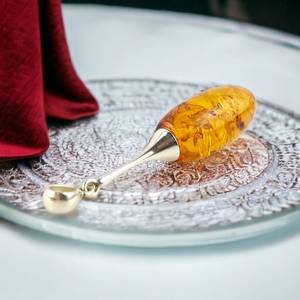 Pendentif goutte d'eau en ambre baltique de luxe, classique, couleur miel, en argent 925, long collier, bijou en cristal naturel, cadeau - Product Image 2