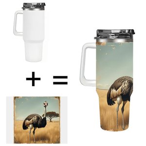 40oz Stainless Steel Tumbler Ostrich Design Travel <b>Mug</b> <b>Insulated</b> With Handle - Product Image 1