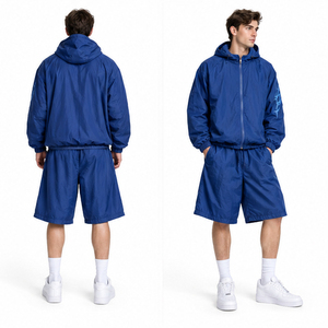 Men Hooded Windbreaker Jacket and Rain Shorts <b>Set</b> Men Lightweight Streetwear Nylon <b>Twin</b> <b>Set</b> Chainile Embroidery Logo Jacket - Product Image 2