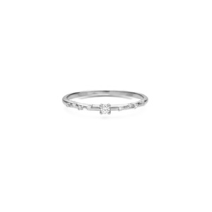 Bague Solitaire Minimaliste en Diamant Rond de Laboratoire, Or Massif 9K 10K 14K 18K, Bague Délicate à Sept Pierres - Product Image 3