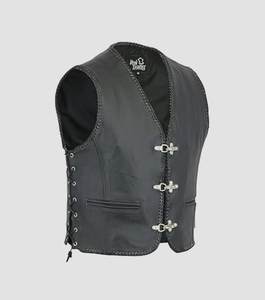 Gilet de motard en cuir noir de qualité supérieure pour hommes, du S au 3XL - Product Image 1