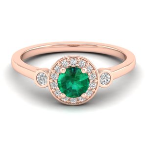 Anillo de compromiso REYES GRA con certificado de oro macizo de 14K y moissanita, corte halo redondo, 0.5 quilates, con gema esmeralda para mujer - Product Image 1