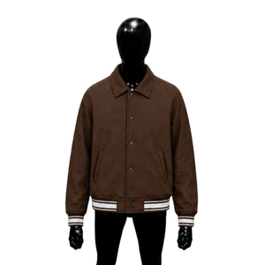 WHOLESALE BROWN VARSITY <b>JACKET</b> FOR MEN'S Solid Color Turn-down Collar Regular Fit Casual Autumn Wear WINTER FASHION SNAP BUTTON - Product Image 1