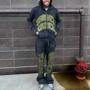 Solid Color Eco-Friendly Breathable 100% Cotton Hoodie + Jogging Pants Two-Piece Set Fashionable Winter Outdoor Casual <b>Tracksuit</b> - Product Image 5