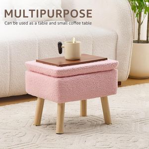 Pouf Contemporaneo Rettangolare Rosa con Rivestimento in Pile Teddy e Gambe in Legno Massello, Ideale come Panca o Poggiapiedi per Ingresso Hotel - Product Image 5