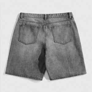 Shorts en jean personnalisés pour hommes, respirants, style vintage streetwear, délavage léger, ourlet brut, avec strass - Product Image 5
