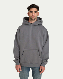 Men's Grey Hooded <b>Sweatshirt</b> Regular Fit Solid Color Casual French Terry Knitted Autumn Wear - Product Image 1