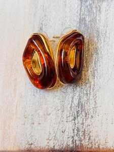 Pendientes de Aro y Cuentas de Resina Dorada y Marrón, Pendientes de Resina Irregulares, Joyería Artística de Moda Dorada y Marrón - Product Image 3