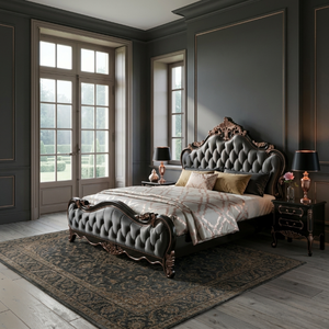 Cama Tapizada de Lujo Estilo Barroco, Estructura de Madera Tallada, Muebles de Dormitorio de Diseño, Regalo Personalizado, Clásico, OEM - Product Image 5