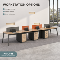 Poste de travail modulaire moderne pour bureau, plateau en bois veiné, écran d'intimité orange, tiroirs de rangement, meubles mobiles pour bureaux