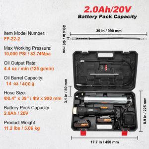 Pistola ingrassatrice elettrica a batteria 20V, kit con tubo lungo 39 pollici, 10.000 PSI, professionale ad alta pressione, senza fili - Product Image 5