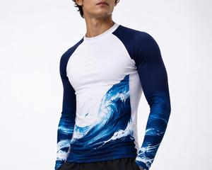 Tendance : Rashguard Homme Manches Longues Imprimé Sublimation Motif Vague Respirant Anti-UV Écologique Séchage Rapide Polyester Sport - Product Image 3