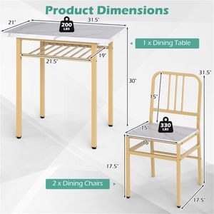 Set da pranzo in 3 pezzi bianco e oro con design salvaspazio e sedie ripiegabili - Product Image 4