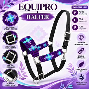 EQUIPRO Halter pour cheval en corde de nylon tressée violette avec ferrures argentées, tailles Full/Cob - Product Image 2