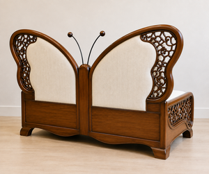 Canapé de salon de luxe en teck style ailes de papillon, canapé traditionnel deux places avec dossier capitonné, table basse carrée gonflable - Product Image 4