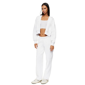 Sudadera con capucha para mujer, con logo personalizado, de felpa francesa, estilo urbano, con forro antipilling, 100% algodón, blanca, corta, con cremallera completa. - Product Image 3