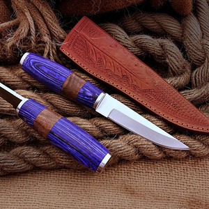 Couteau Puukko artisanal en bois bleu, lame fixe en acier inoxydable, chasse scandinave, camping, bushcraft, survie en plein air, bricolage, OEM - Product Image 1
