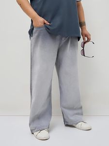 Jean ample gris délavé pour homme, coupe large, décontracté, en denim uni, écologique, taille mi-haute, vintage, doux, 100 % coton - Product Image 5