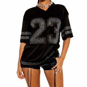 Camiseta Deportiva Negra de Moda Y2K para Mujer, con Pedrería, Estilo Fútbol Americano, Transpirable, de Secado Rápido, Suministro al por Mayor OEM - Product Image 3