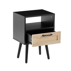 15.75 moderno \ "tavolino in Rattan con cassetto e gambe in legno massello comodino nero per camera da letto o soggiorno - Product Image 1