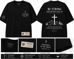 T-shirt noir surdimensionné pour homme de qualité supérieure, citation biblique sur le thème de la foi, impression de croix de Jésus-Christ, chemise décontractée en coton pour chrétiens - Product Image 4